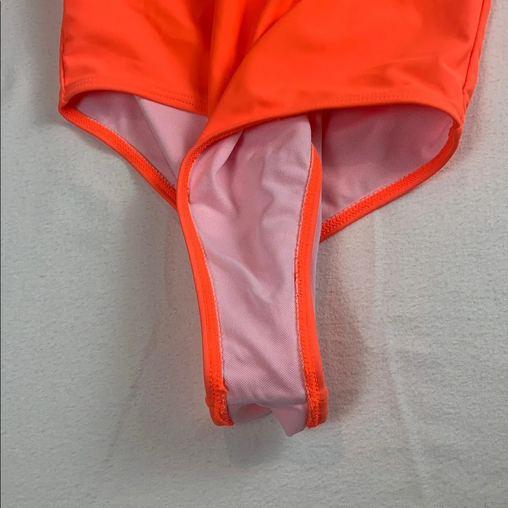 Pink Lily NWOT One Piece Swimsuit Neon Orange Small Mesh Detail at VNeck & Waist